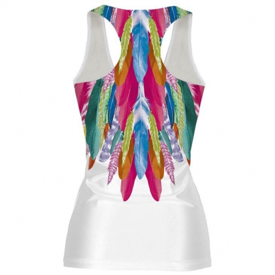 Multi Color Feather Printed Sports Vest U Neck Fitness Tank For Women Yoga Tops Sleeveless