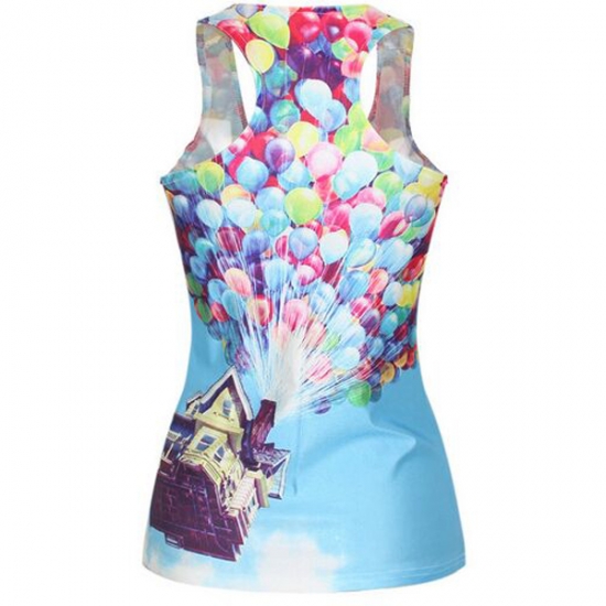 U Neck Balloon Printed Sports Vest Women Sleeveless Yoga Shirt Gym Tank Top Fitness Running Vests