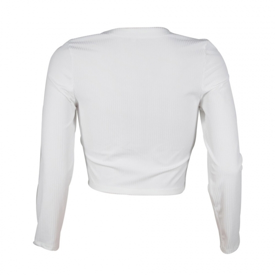 Women Fashion Sexy Strat Long Sleeve Knit White Lases Neck Styles Short Crop Top 