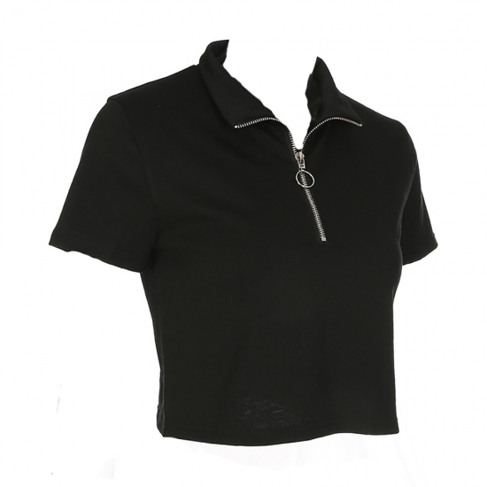 Zipper Style Collar Neck Custom Polo Style Sexy Crop Tops Custom Colors & Sizes T Shirts