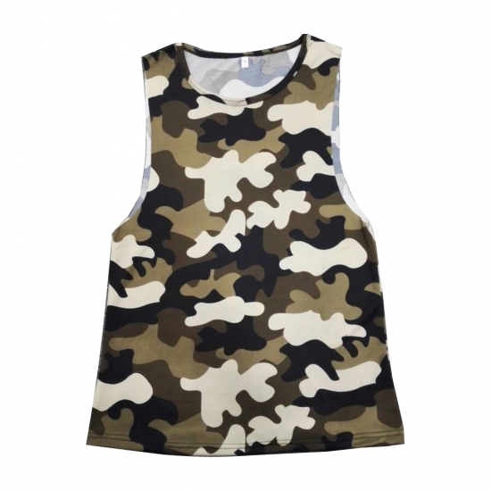 Sleeveless Big Shoulder Hole Camo Color Short Length Custom Style Tanks For Women Street & Gym Wear